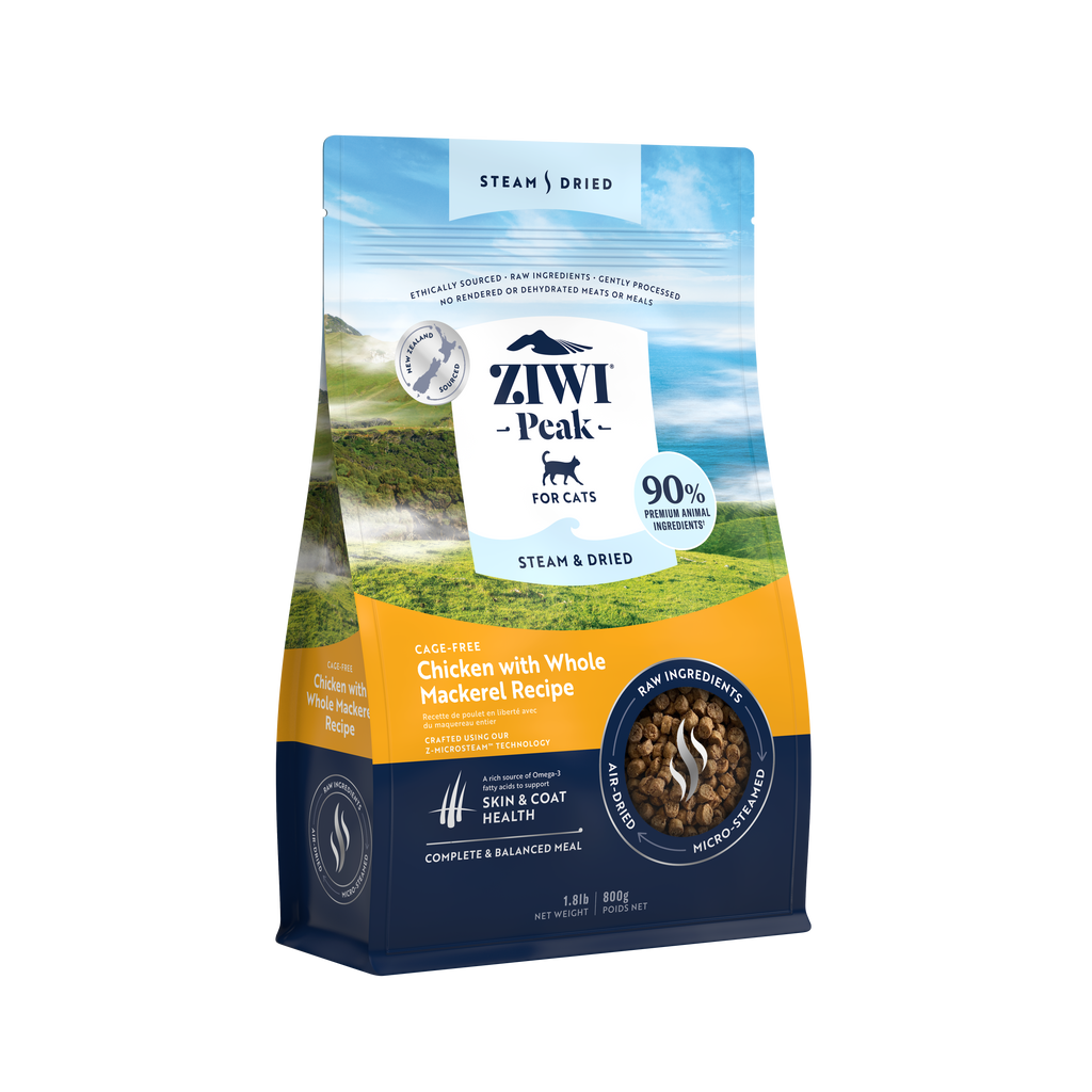 Ziwi Peak Steam Dried Cat Food 800g Chicken with Whole Mackerel