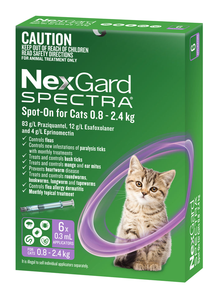 NexGard Spectra Spot-On for small cats and kittens 0.8 to 2.4kg, 6-pack box