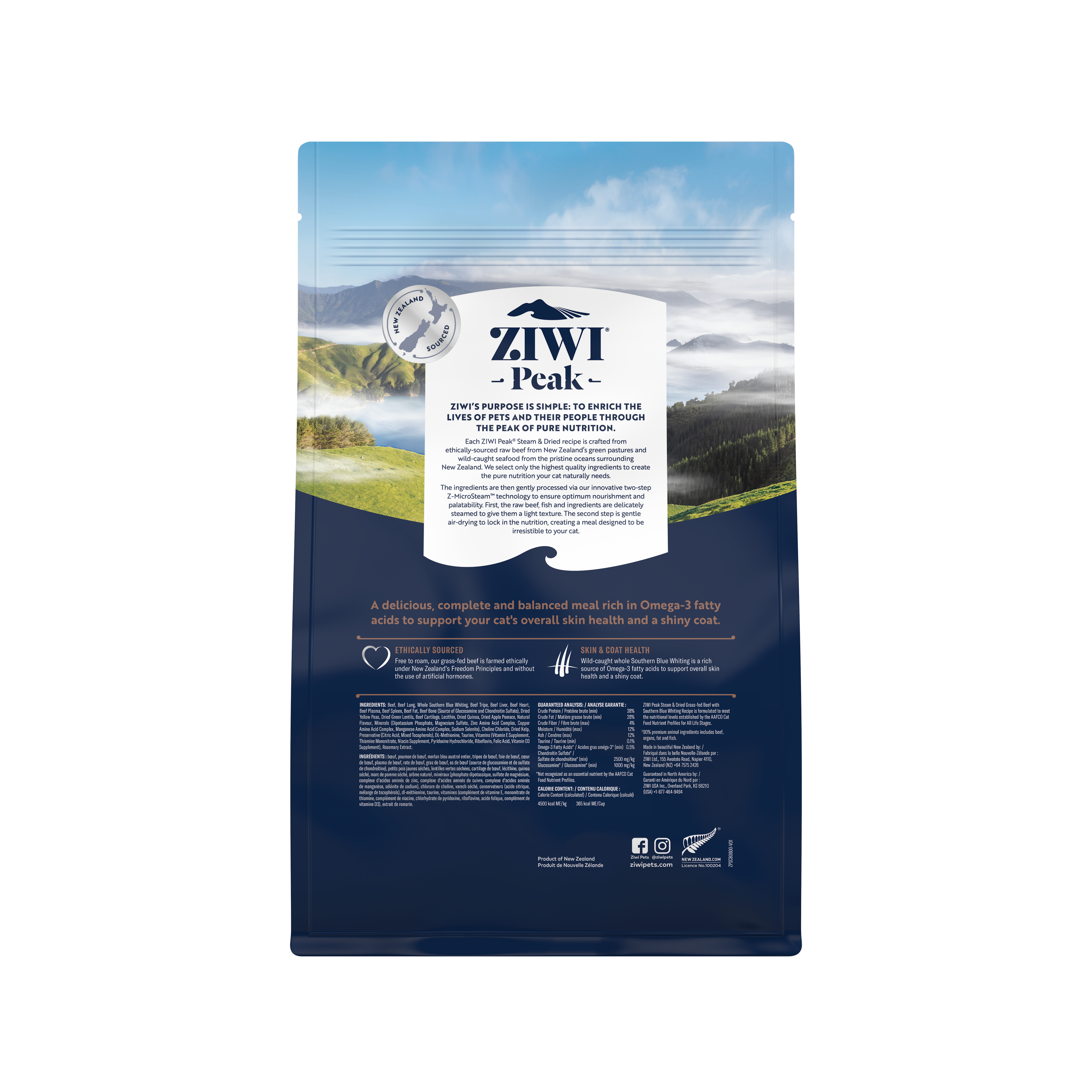 Ziwi Peak Steam Dried Cat Food 800g Beef with Southern Blue Whiting