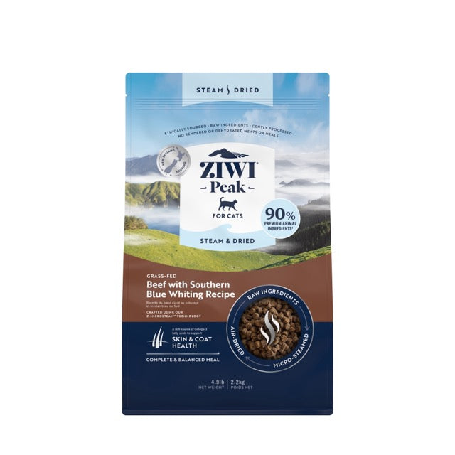 Ziwi Peak steam-dried cat food, beef with southern blue whiting, 2.2kg bag