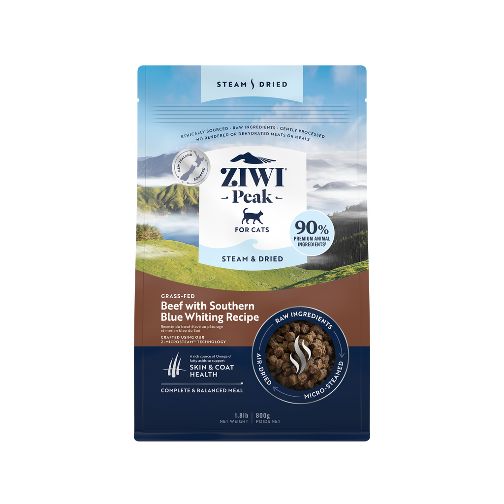Ziwi Peak Steam Dried Cat Food 800g Beef with Southern Blue Whiting