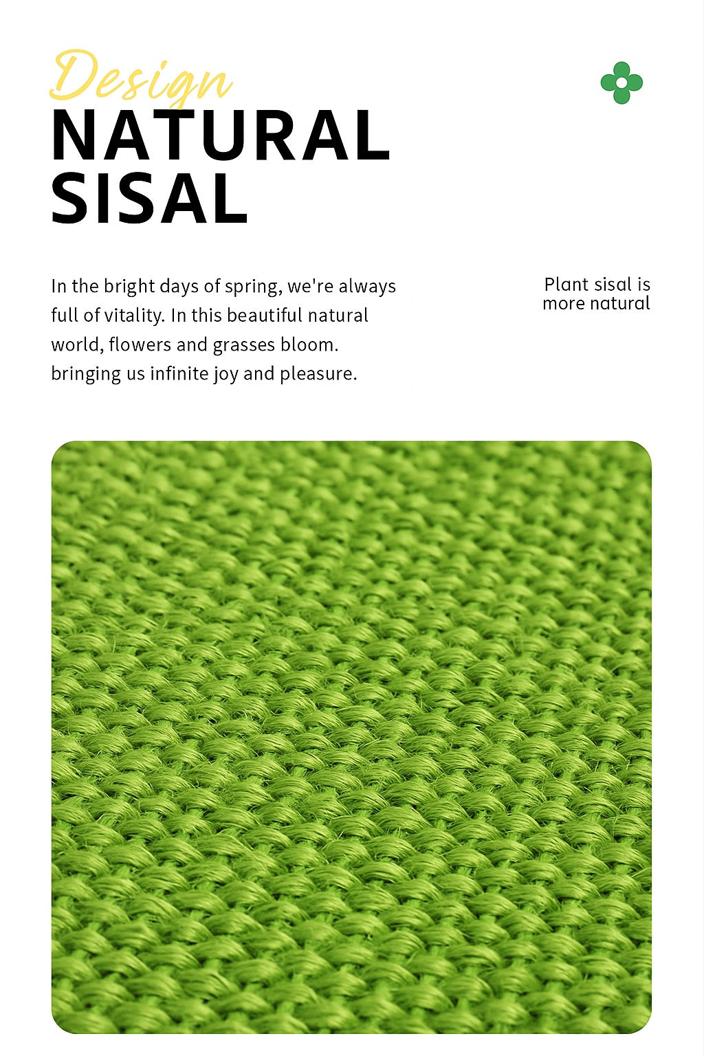 Close-up of the high-density natural sisal weave, highlighting its wear-resistant, anti-static, and acid-alkali resistant properties for long-term furniture protection.