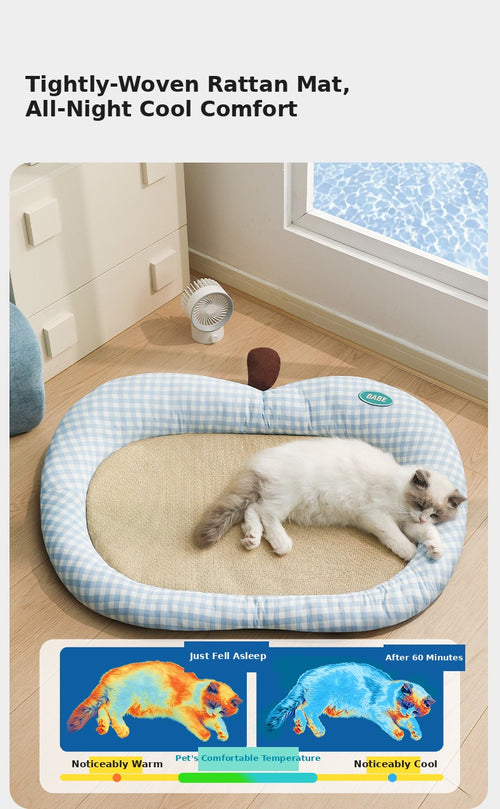 Nekono Babe rattan cat pad thermal imaging test showing temperature drop after 60 minutes