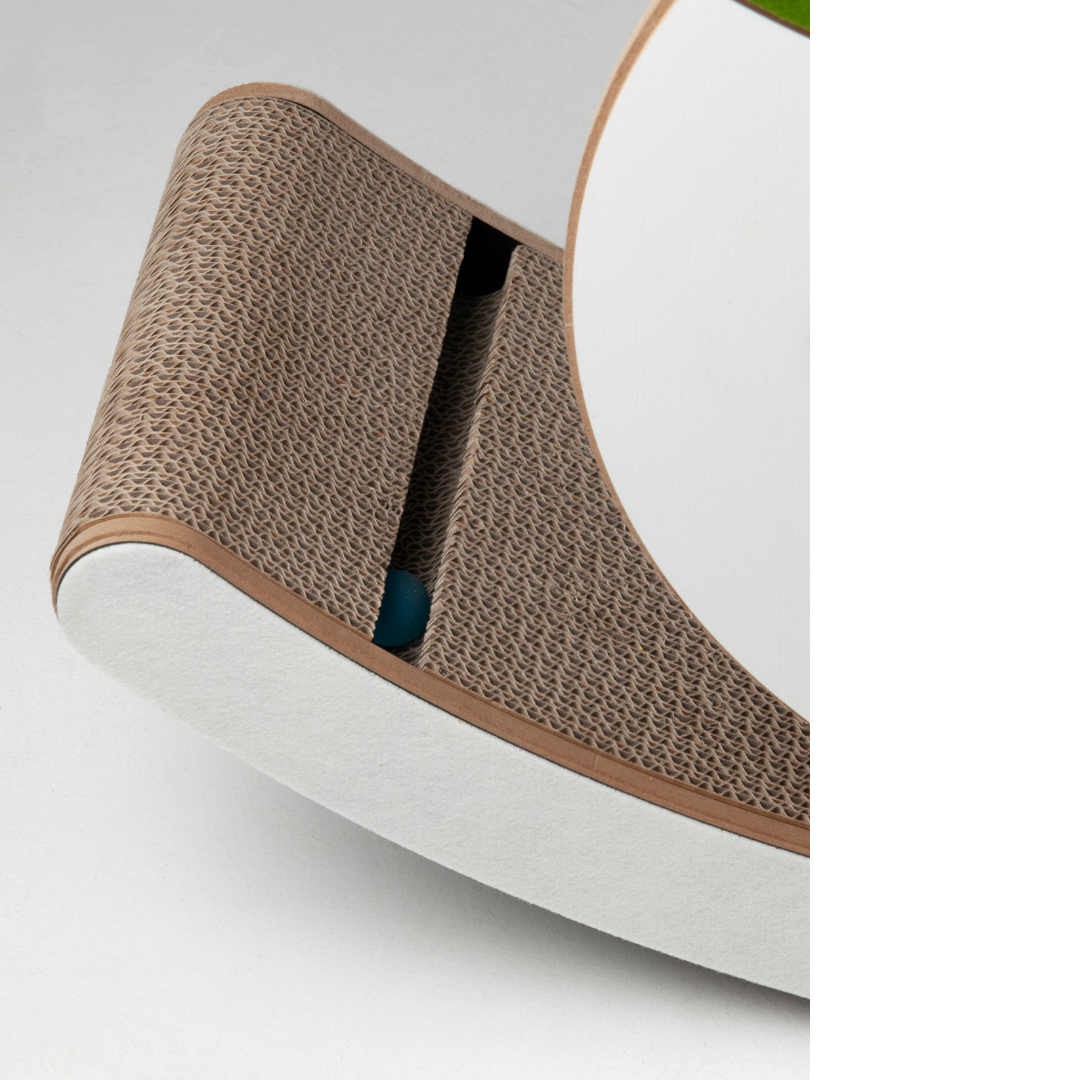 Close-up view highlighting the premium texture and curves of the heavy-duty corrugated paper cat scratching pad.