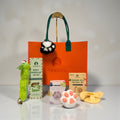 Nekono Pawrents Kit featuring a tangerine designer felt handbag, MistBrush, catnip caterpillar toy, and whisker-lid can cover set – a premium gift bundle for cat owners