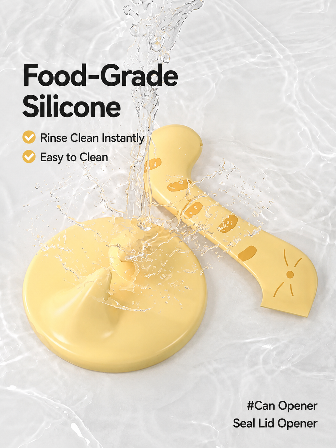 Water rinsing over a premium food-grade silicone cat food can lid and tail spoon showing how easy it is to clean