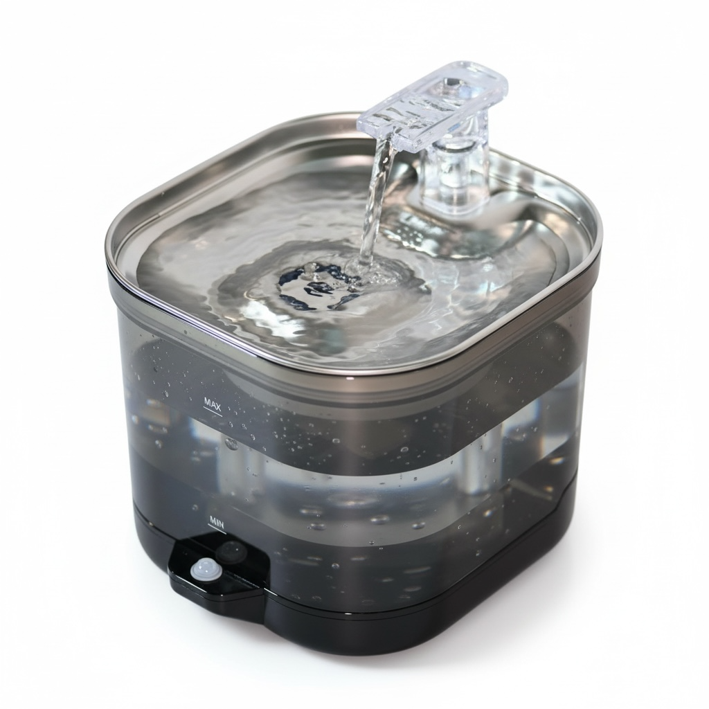 Nekono Aqua Pro II wireless cat water fountain with flowing water, 304 stainless steel tray, dark grey design