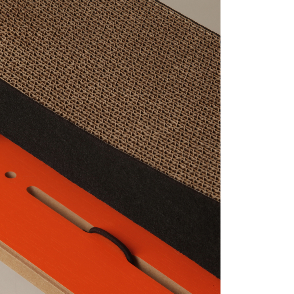 Macro shot of the durable corrugated scratching material used on the top of the Torii cat scratcher.