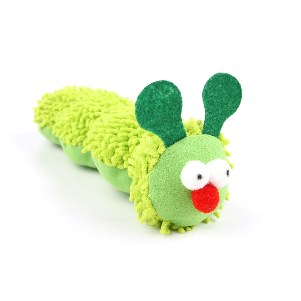 Nekono Wiggly Caterpillar cat toy made of soft green plush and infused with premium catnip