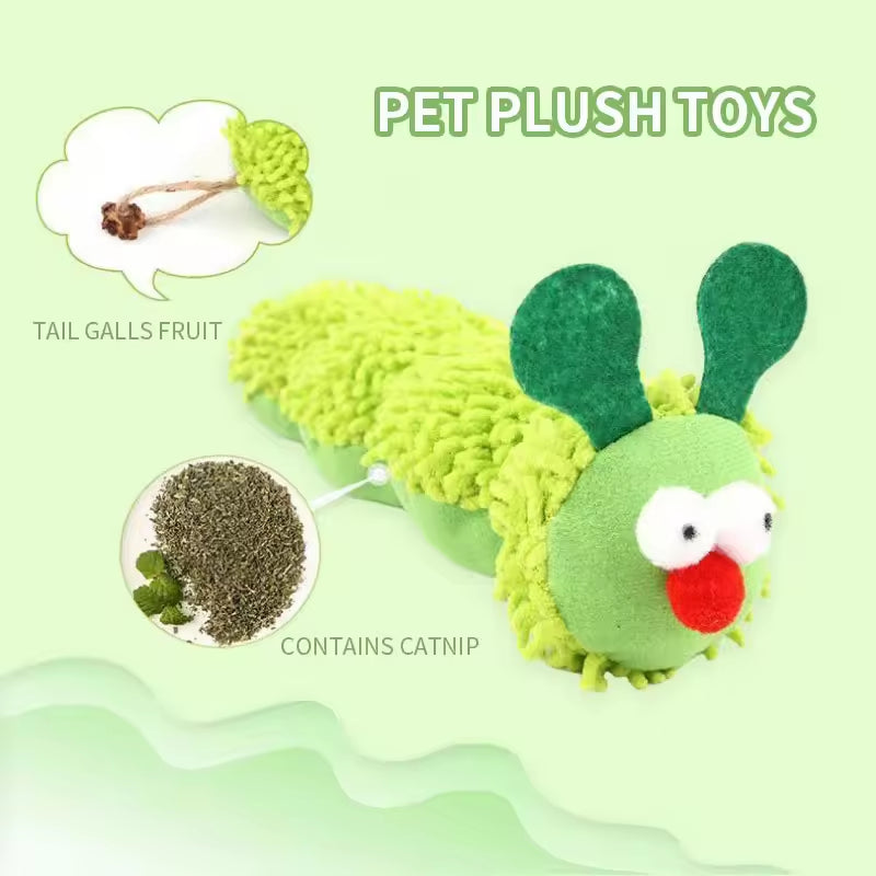 Texture detail of the soft green plush caterpillar toy, showing the high-quality fabric
